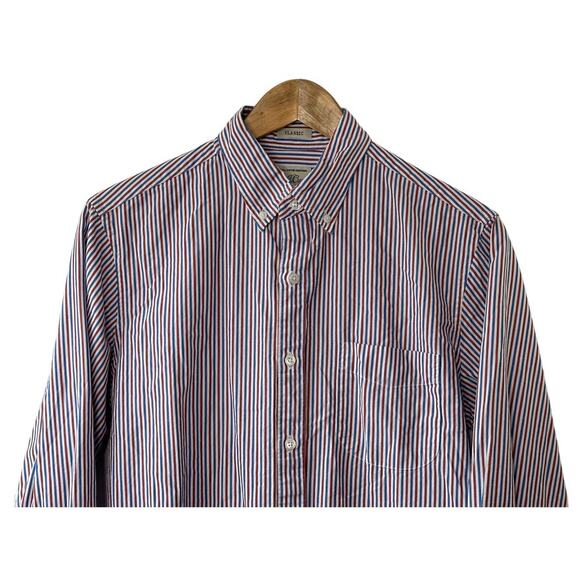 J. Crew Classic Fit Red & Blue Pin-Stripe Long Sleeve Button-Up Shirt Mens Small - Picture 2 of 7